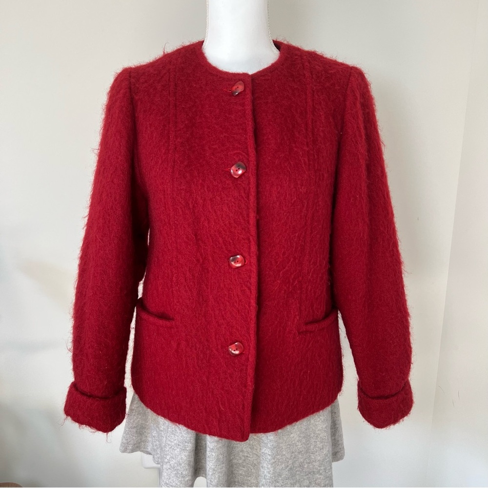 Arther L Vintage‎ 80-90s Red Mohair Wool Blend Button-Up Jacket 🍒🐑